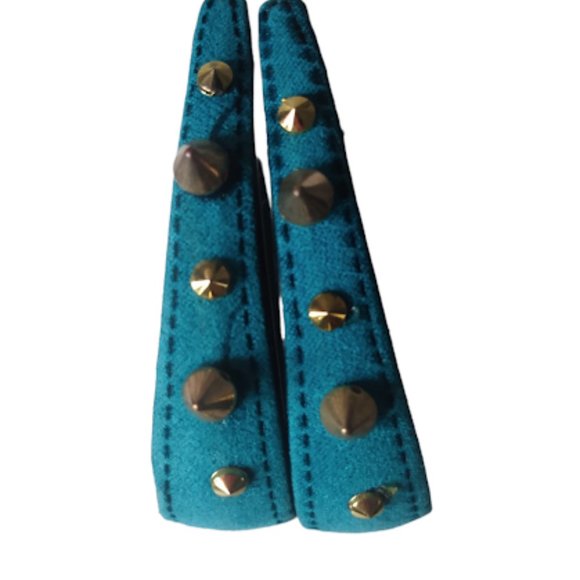 Faux Suede Turquoise Blue Stud spiked Hoop Earrings - Picture 9 of 12